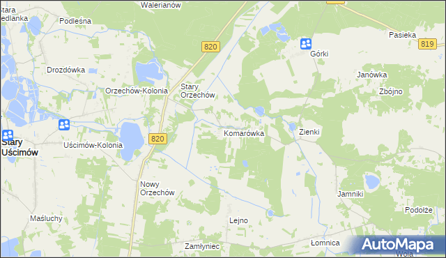 mapa Komarówka gmina Sosnowica, Komarówka gmina Sosnowica na mapie Targeo