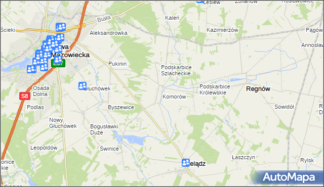 mapa Komorów gmina Cielądz, Komorów gmina Cielądz na mapie Targeo
