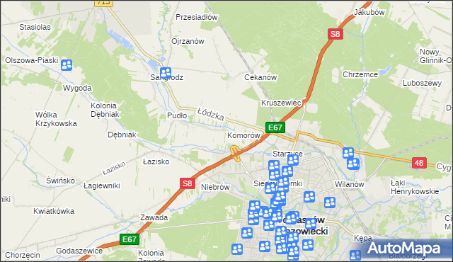 mapa Komorów gmina Tomaszów Mazowiecki, Komorów gmina Tomaszów Mazowiecki na mapie Targeo