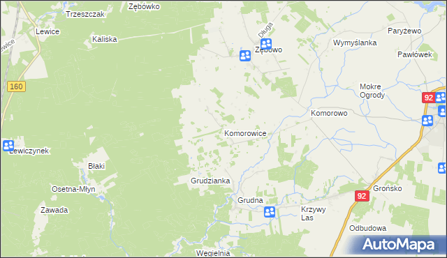 mapa Komorowice gmina Lwówek, Komorowice gmina Lwówek na mapie Targeo