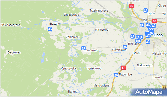 mapa Komorowo gmina Lipno, Komorowo gmina Lipno na mapie Targeo