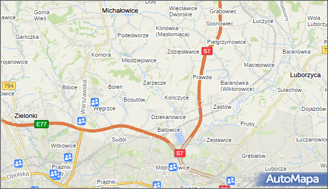 mapa Kończyce gmina Michałowice, Kończyce gmina Michałowice na mapie Targeo