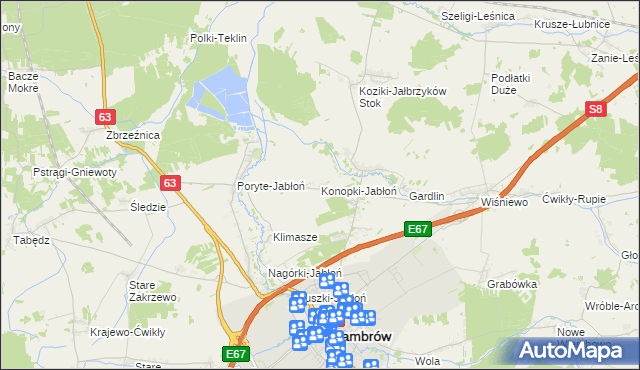 mapa Konopki-Jabłoń, Konopki-Jabłoń na mapie Targeo