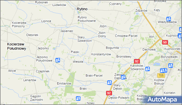 mapa Konstantynów gmina Rybno, Konstantynów gmina Rybno na mapie Targeo
