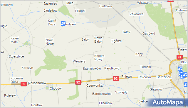 mapa Koserz Nowy, Koserz Nowy na mapie Targeo