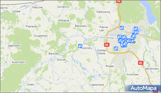 mapa Kośmidry gmina Gołdap, Kośmidry gmina Gołdap na mapie Targeo
