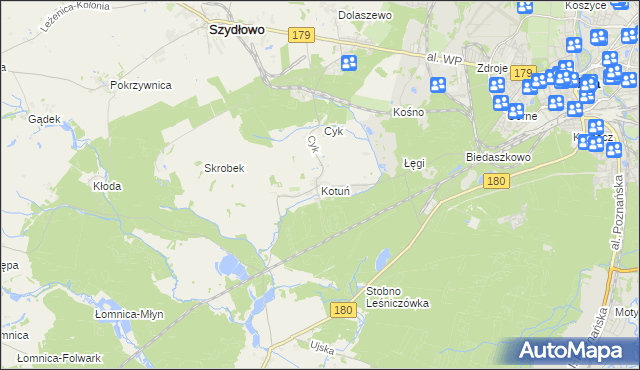 mapa Kotuń gmina Szydłowo, Kotuń gmina Szydłowo na mapie Targeo