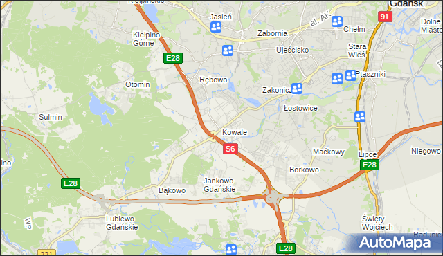 mapa Kowale gmina Kolbudy, Kowale gmina Kolbudy na mapie Targeo