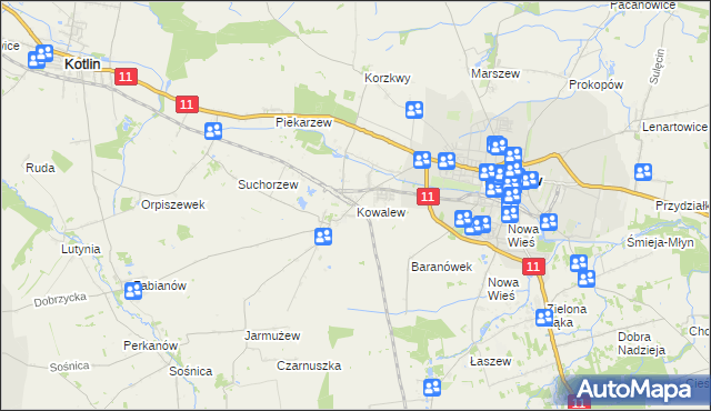mapa Kowalew gmina Pleszew, Kowalew gmina Pleszew na mapie Targeo
