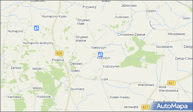 mapa Koziczyn gmina Regimin, Koziczyn gmina Regimin na mapie Targeo