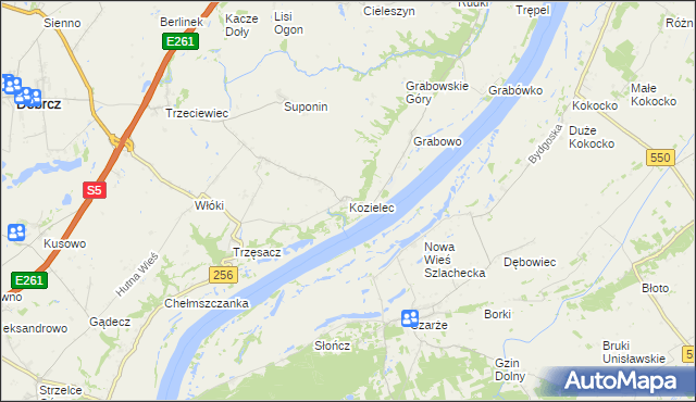 mapa Kozielec gmina Dobrcz, Kozielec gmina Dobrcz na mapie Targeo