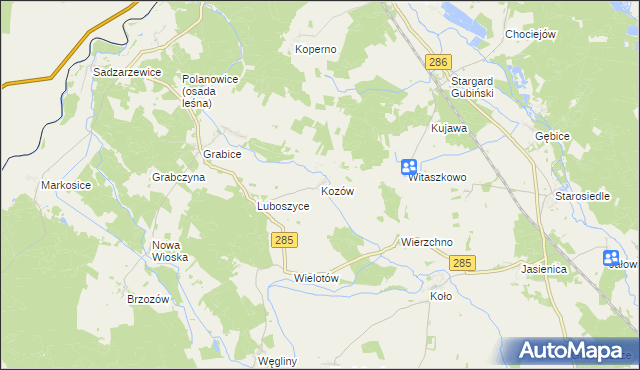 mapa Kozów gmina Gubin, Kozów gmina Gubin na mapie Targeo