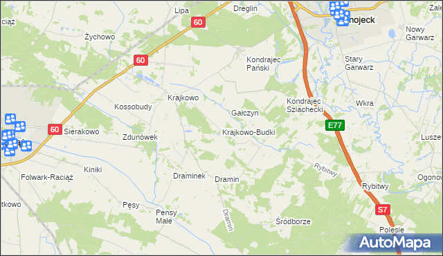 mapa Krajkowo-Budki, Krajkowo-Budki na mapie Targeo