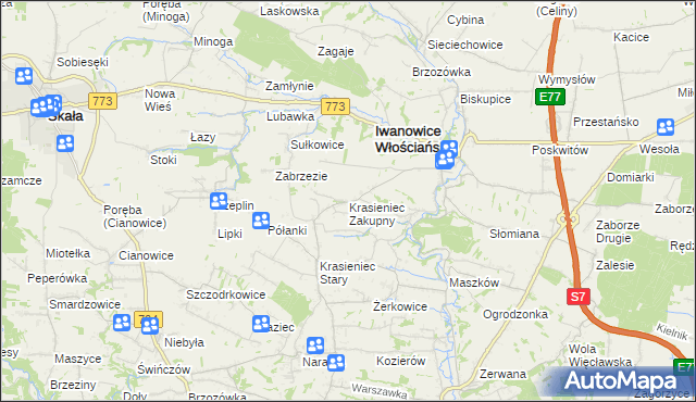 mapa Krasieniec Zakupny, Krasieniec Zakupny na mapie Targeo