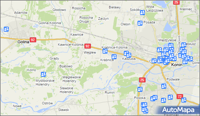 mapa Kraśnica gmina Golina, Kraśnica gmina Golina na mapie Targeo
