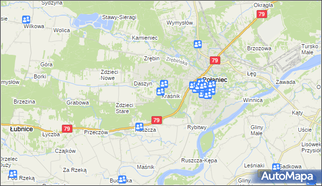 mapa Kraśnik gmina Połaniec, Kraśnik gmina Połaniec na mapie Targeo