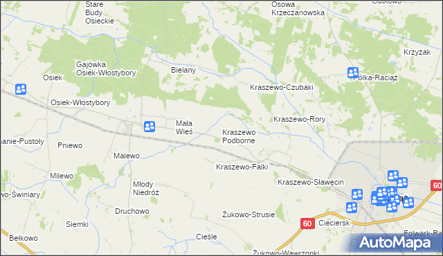 mapa Kraszewo Podborne, Kraszewo Podborne na mapie Targeo