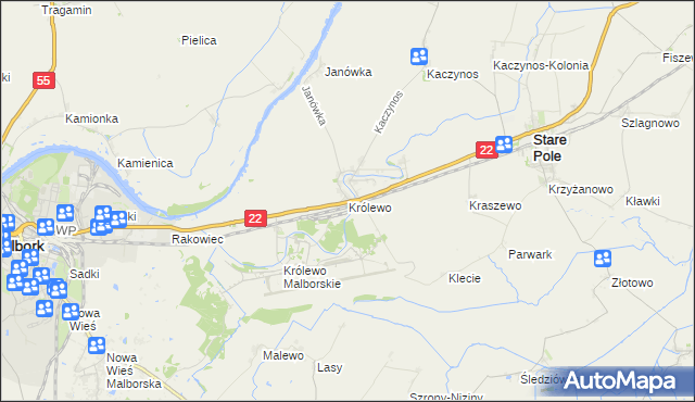 mapa Królewo gmina Stare Pole, Królewo gmina Stare Pole na mapie Targeo