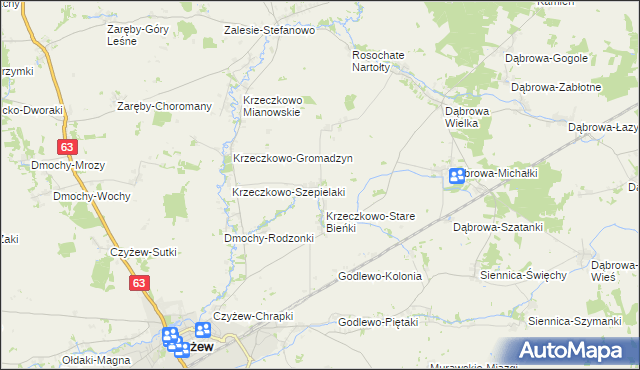 mapa Krzeczkowo-Nowe Bieńki, Krzeczkowo-Nowe Bieńki na mapie Targeo