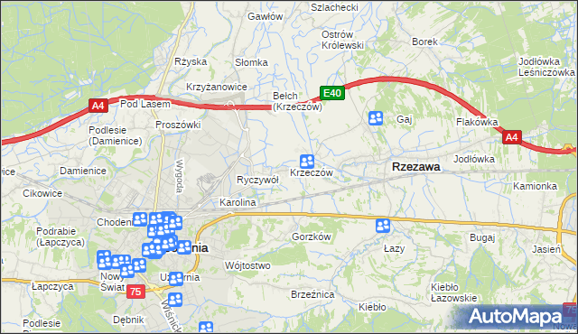 mapa Krzeczów gmina Rzezawa, Krzeczów gmina Rzezawa na mapie Targeo