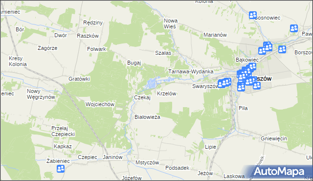 mapa Krzelów gmina Sędziszów, Krzelów gmina Sędziszów na mapie Targeo