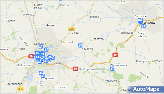 mapa Krzepice gmina Strzelin, Krzepice gmina Strzelin na mapie Targeo