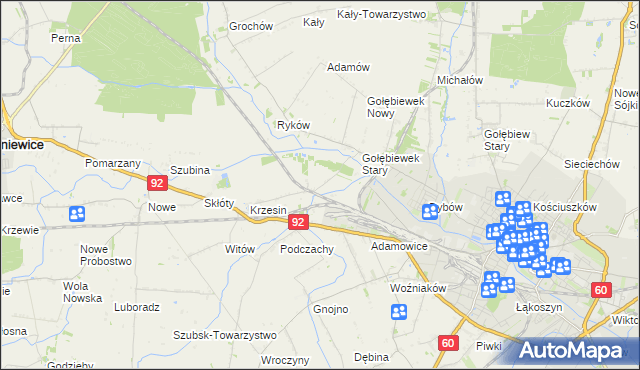 mapa Krzesinówek, Krzesinówek na mapie Targeo