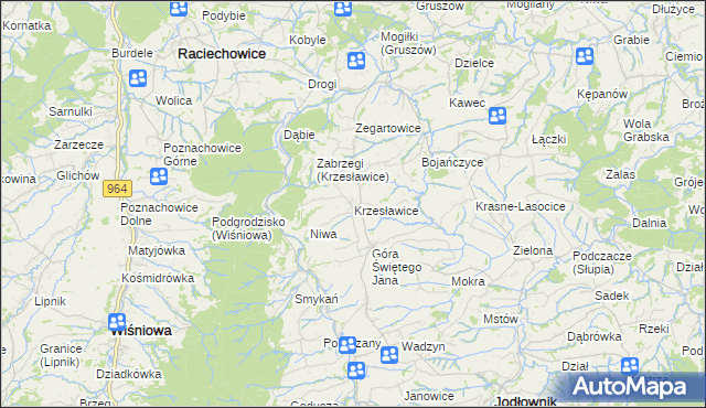 mapa Krzesławice gmina Raciechowice, Krzesławice gmina Raciechowice na mapie Targeo