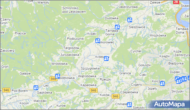 mapa Krzeszów gmina Stryszawa, Krzeszów gmina Stryszawa na mapie Targeo