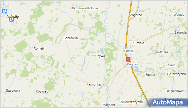 mapa Krzywa gmina Jasionówka, Krzywa gmina Jasionówka na mapie Targeo