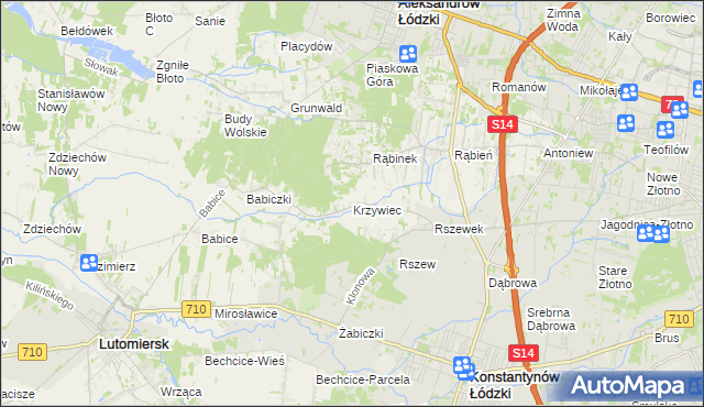 mapa Krzywiec gmina Aleksandrów Łódzki, Krzywiec gmina Aleksandrów Łódzki na mapie Targeo