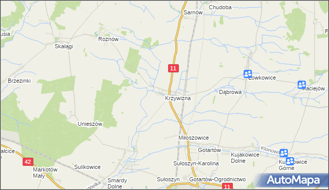 mapa Krzywizna, Krzywizna na mapie Targeo