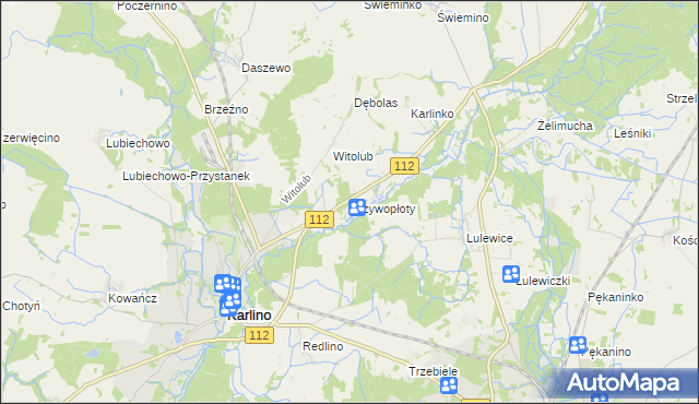 mapa Krzywopłoty gmina Karlino, Krzywopłoty gmina Karlino na mapie Targeo