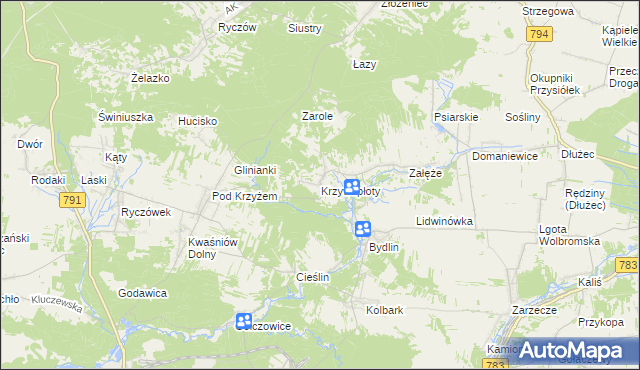 mapa Krzywopłoty gmina Klucze, Krzywopłoty gmina Klucze na mapie Targeo