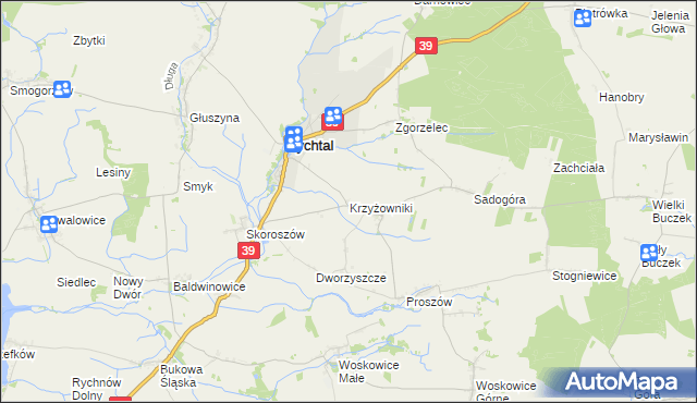 mapa Krzyżowniki gmina Rychtal, Krzyżowniki gmina Rychtal na mapie Targeo