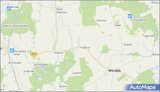 mapa Księżno gmina Wilczęta, Księżno gmina Wilczęta na mapie Targeo