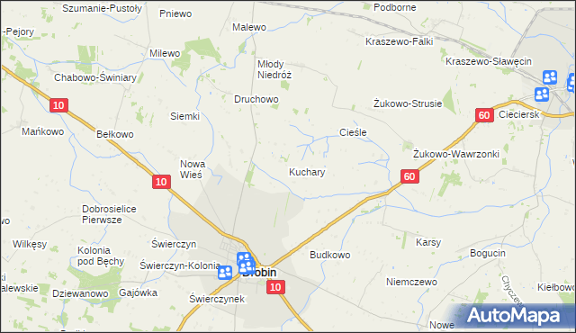 mapa Kuchary gmina Drobin, Kuchary gmina Drobin na mapie Targeo