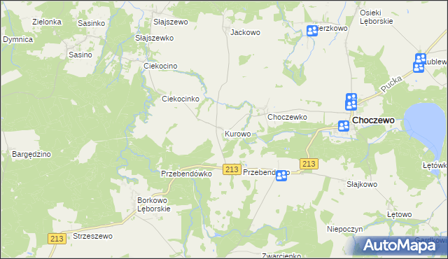 mapa Kurowo gmina Choczewo, Kurowo gmina Choczewo na mapie Targeo