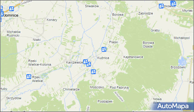 mapa Kuźnica gmina Kłomnice, Kuźnica gmina Kłomnice na mapie Targeo