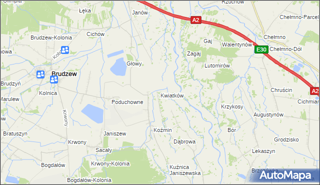 mapa Kwiatków gmina Brudzew, Kwiatków gmina Brudzew na mapie Targeo