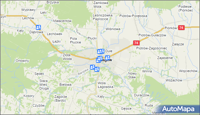 mapa Łagów powiat kielecki, Łagów powiat kielecki na mapie Targeo