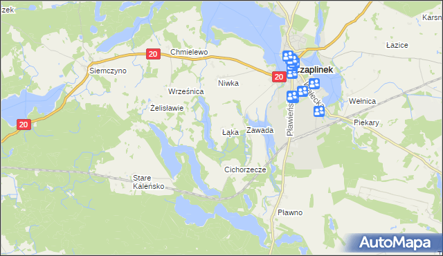 mapa Łąka gmina Czaplinek, Łąka gmina Czaplinek na mapie Targeo