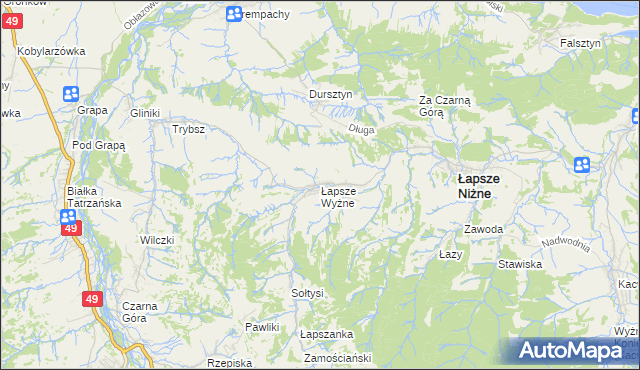 mapa Łapsze Wyżne, Łapsze Wyżne na mapie Targeo