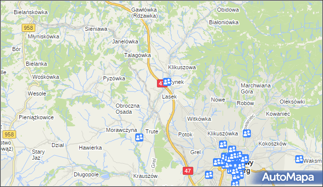 mapa Lasek gmina Nowy Targ, Lasek gmina Nowy Targ na mapie Targeo