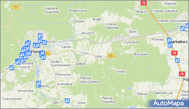 mapa Laski gmina Pionki, Laski gmina Pionki na mapie Targeo