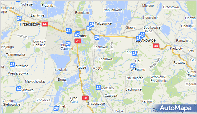 mapa Laskowa gmina Zator, Laskowa gmina Zator na mapie Targeo