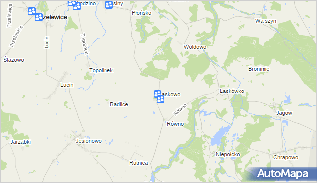 mapa Laskowo gmina Przelewice, Laskowo gmina Przelewice na mapie Targeo