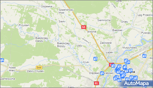 mapa Łazy gmina Olszewo-Borki, Łazy gmina Olszewo-Borki na mapie Targeo