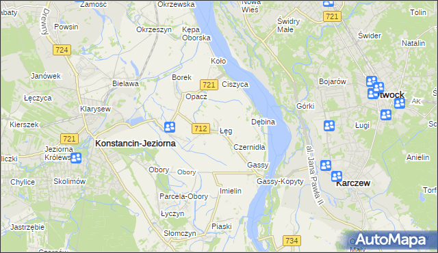 mapa Łęg gmina Konstancin-Jeziorna, Łęg gmina Konstancin-Jeziorna na mapie Targeo