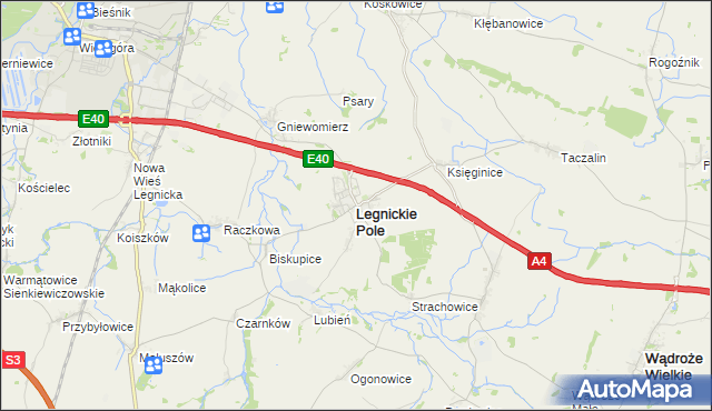 mapa Legnickie Pole, Legnickie Pole na mapie Targeo